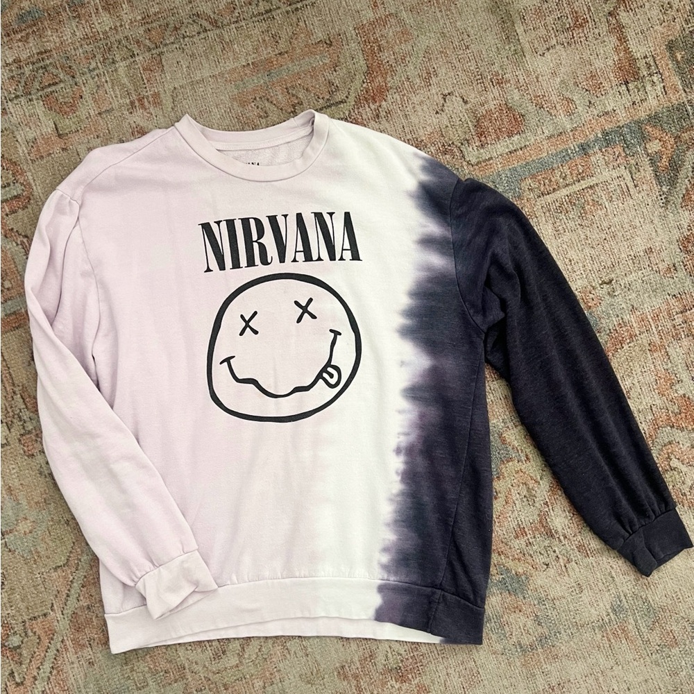 NIRVANA White and Purple Oversized Graphic Sweatshirt